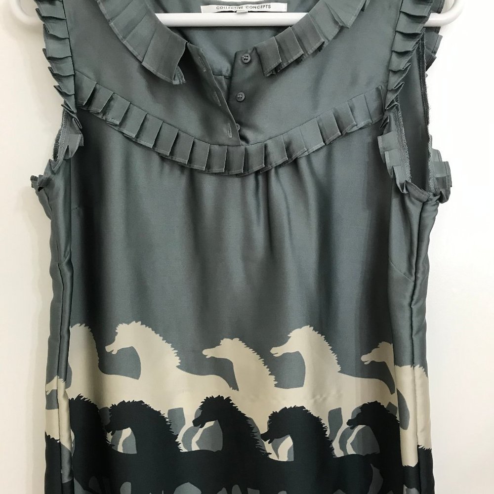 Collective Concepts Ruffle Trim Horse Print Top